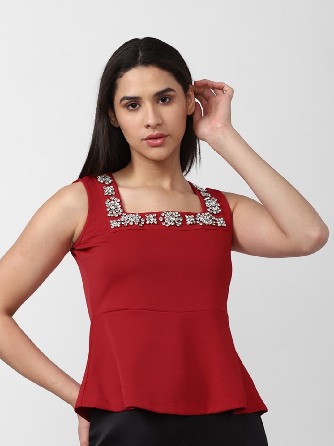 

Van Heusen Woman Embellished Peplum Top, Red