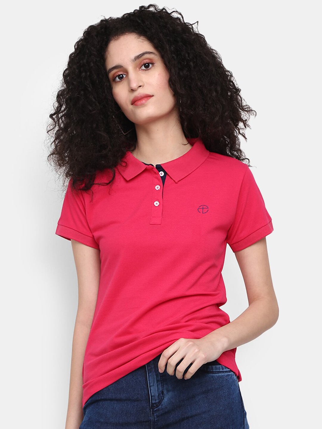 

V-Mart Women Polo Collar Cotton T-shirt, Pink
