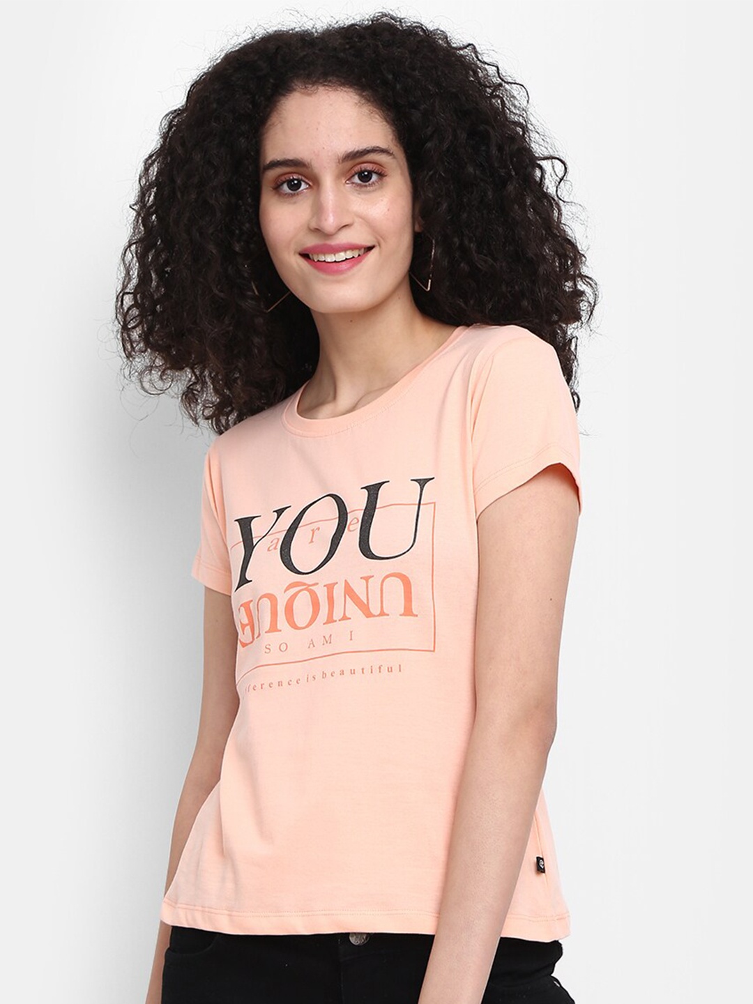 

V-Mart Women Typography Printed Cotton T-shirt, Peach