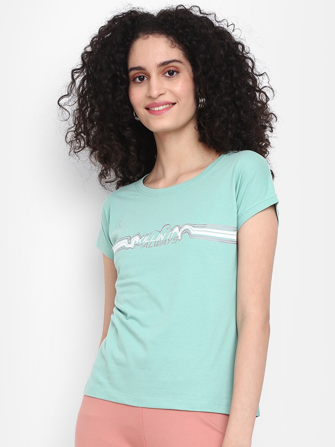 

V-Mart Women Typography Printed Cotton T-shirt, Sea green