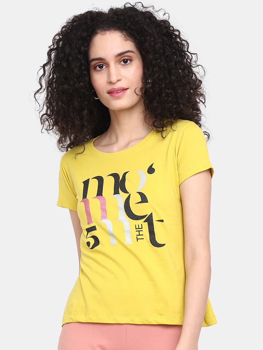 

V-Mart Women Printed Round Neck Short Sleeve Cotton T-shirt, Yellow