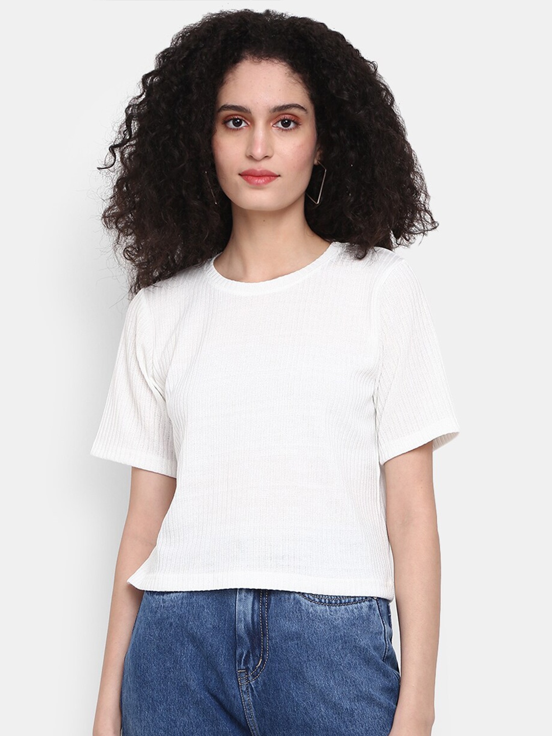 

V-Mart Women Loose Fit Round Neck Cotton T-shirt, White