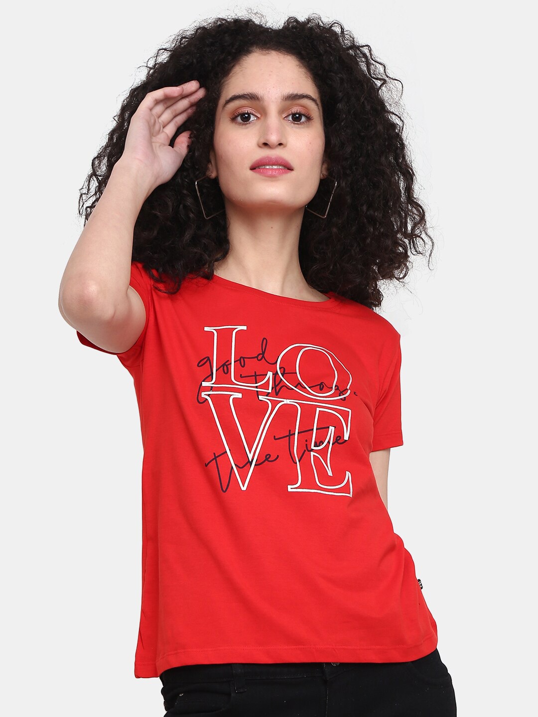 

V-Mart Women Typography Printed Cotton T-shirt, Red