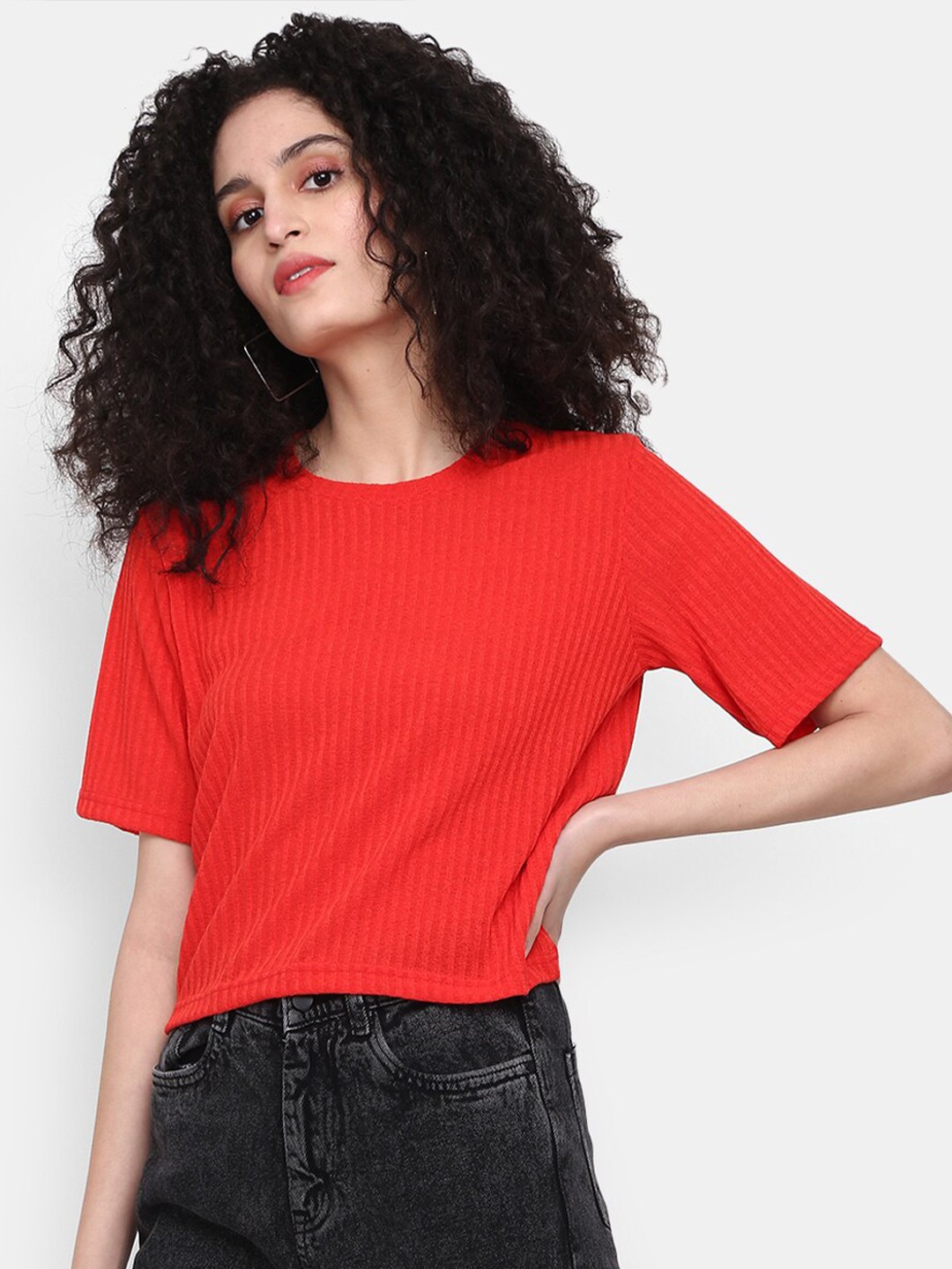 

V-Mart Women Round Neck Cotton T-shirt, Red