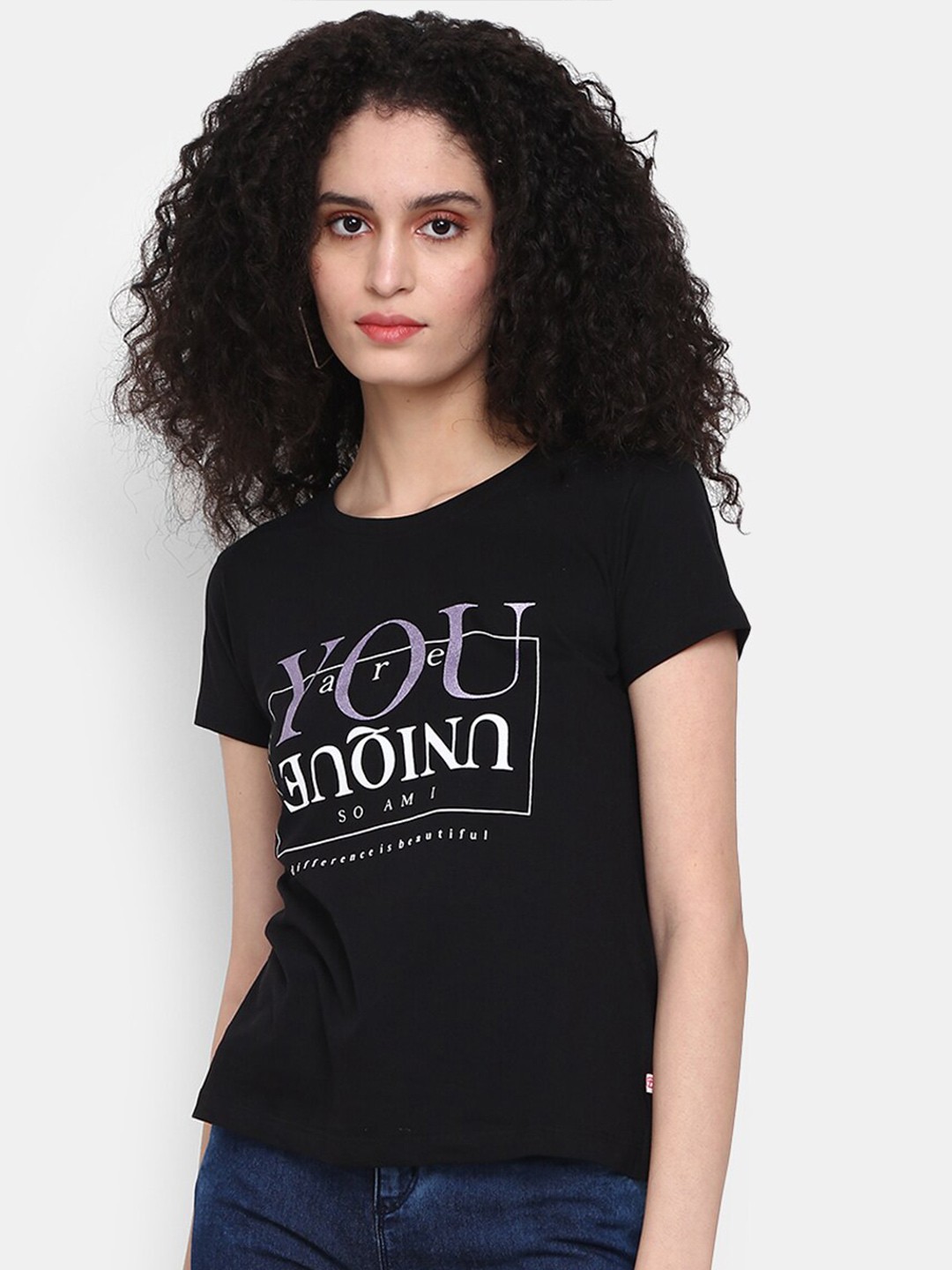 

V-Mart Women Typography Printed Cotton T-shirt, Black