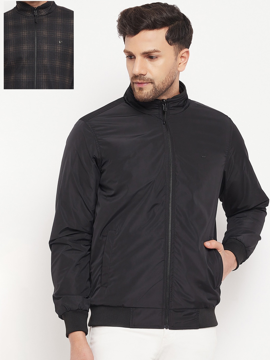 

Okane Men Checked Reversible Bomber Jacket, Black