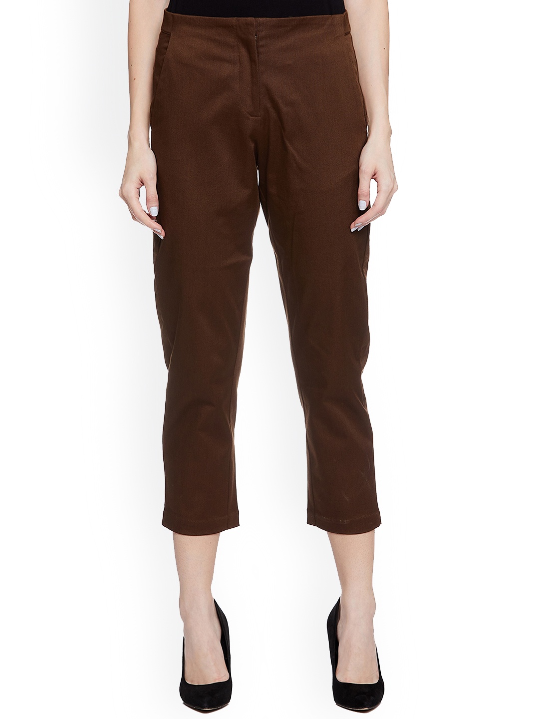 

UNMADE Women Slim Fit Cropped Trousers, Brown