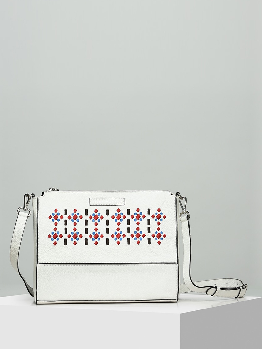 

TIGER MARRON Leather Structured Satchel, White