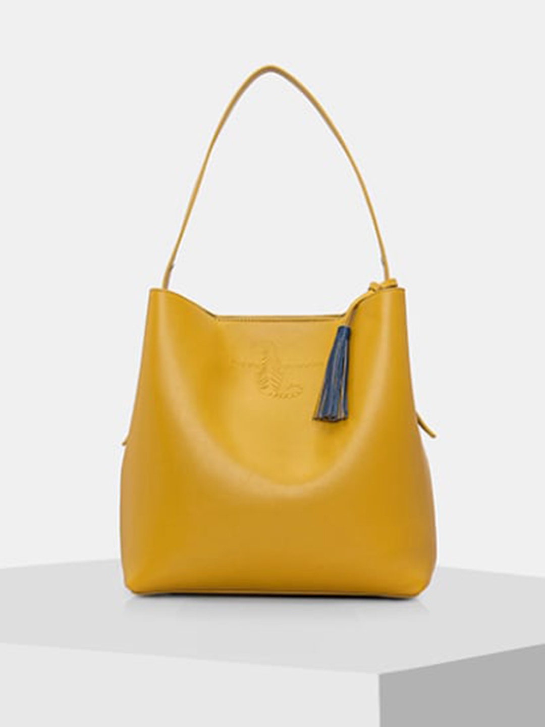 

TIGER MARRON Leather Oversized Shopper Hobo Bag With Tasselled, Mustard