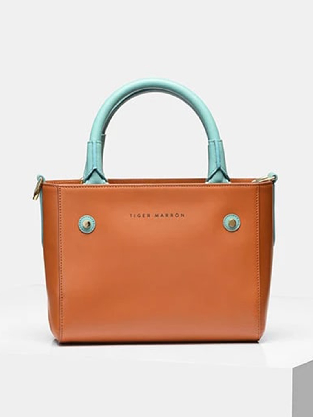 

TIGER MARRON Leather Structured Handheld Bag, Tan