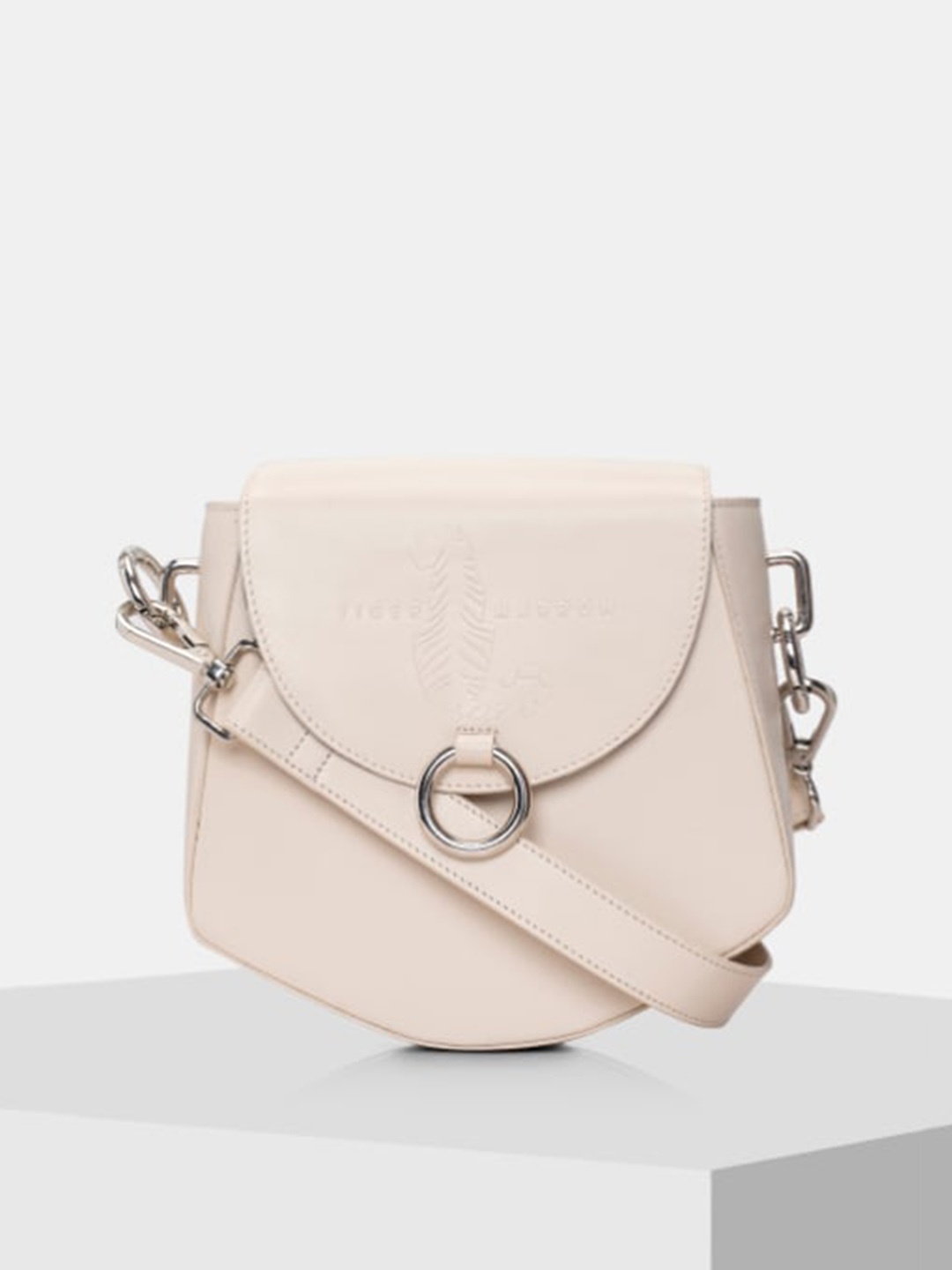 

TIGER MARRON Leather Structured Sling Bag, Cream