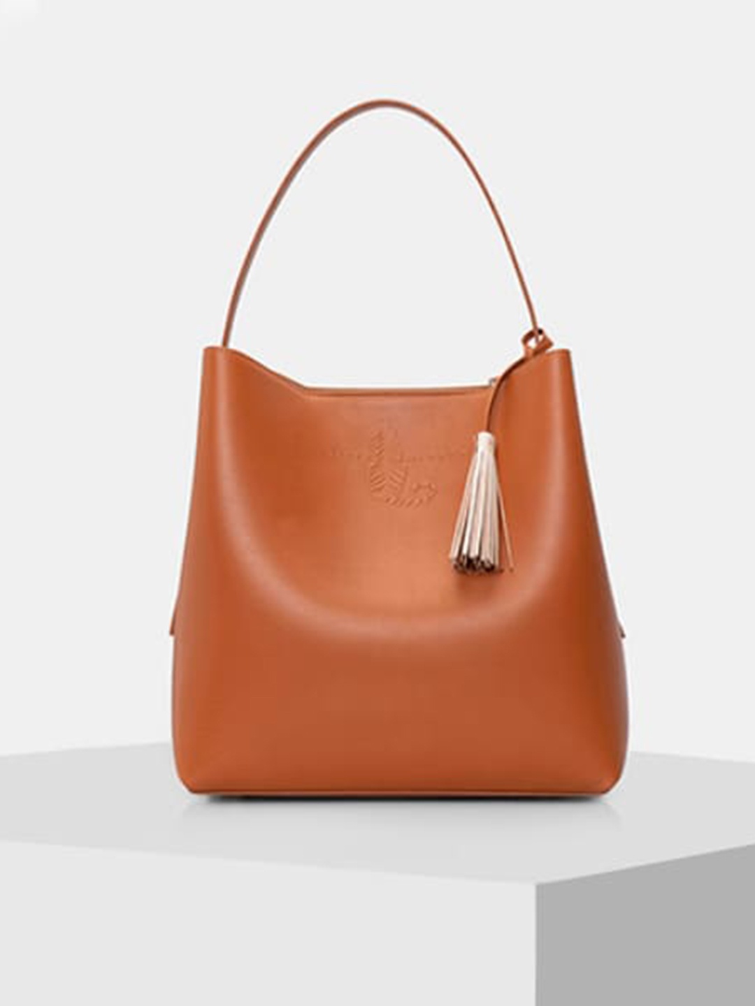

TIGER MARRON Vegan Leather Shopper Hobo Bag with Tasselled, Orange