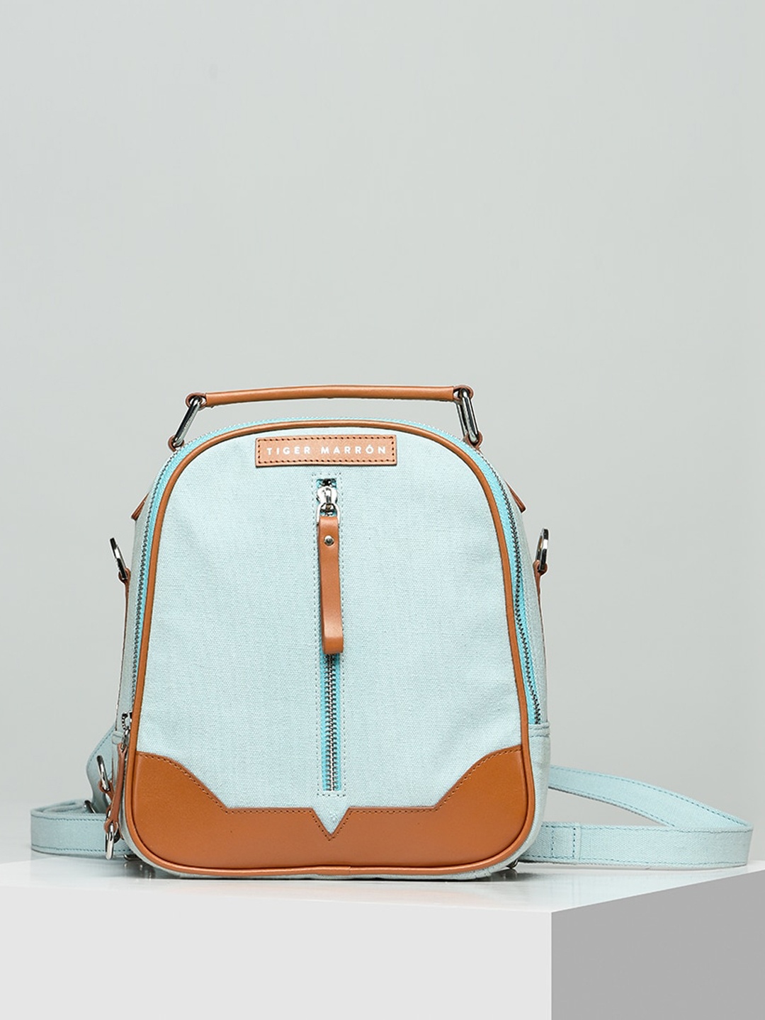 

TIGER MARRON Colourblocked Structured Sling Bag, Turquoise blue