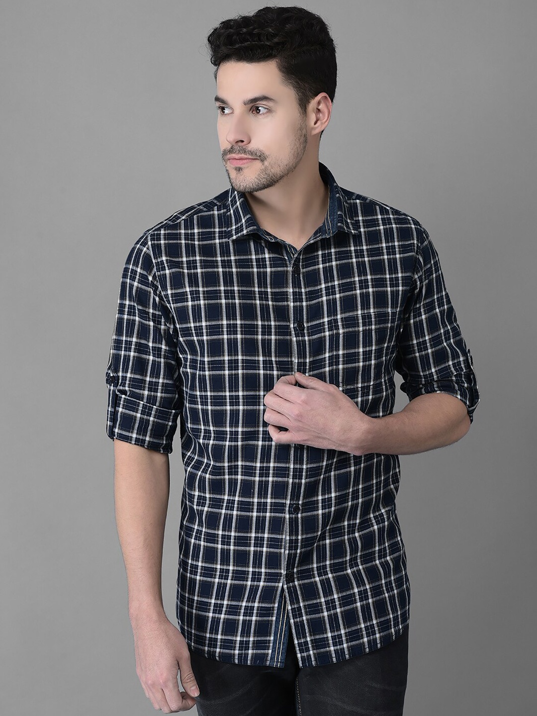 

Canary London Men Smart Slim Fit Tartan Checked Casual Cotton Shirt, Beige
