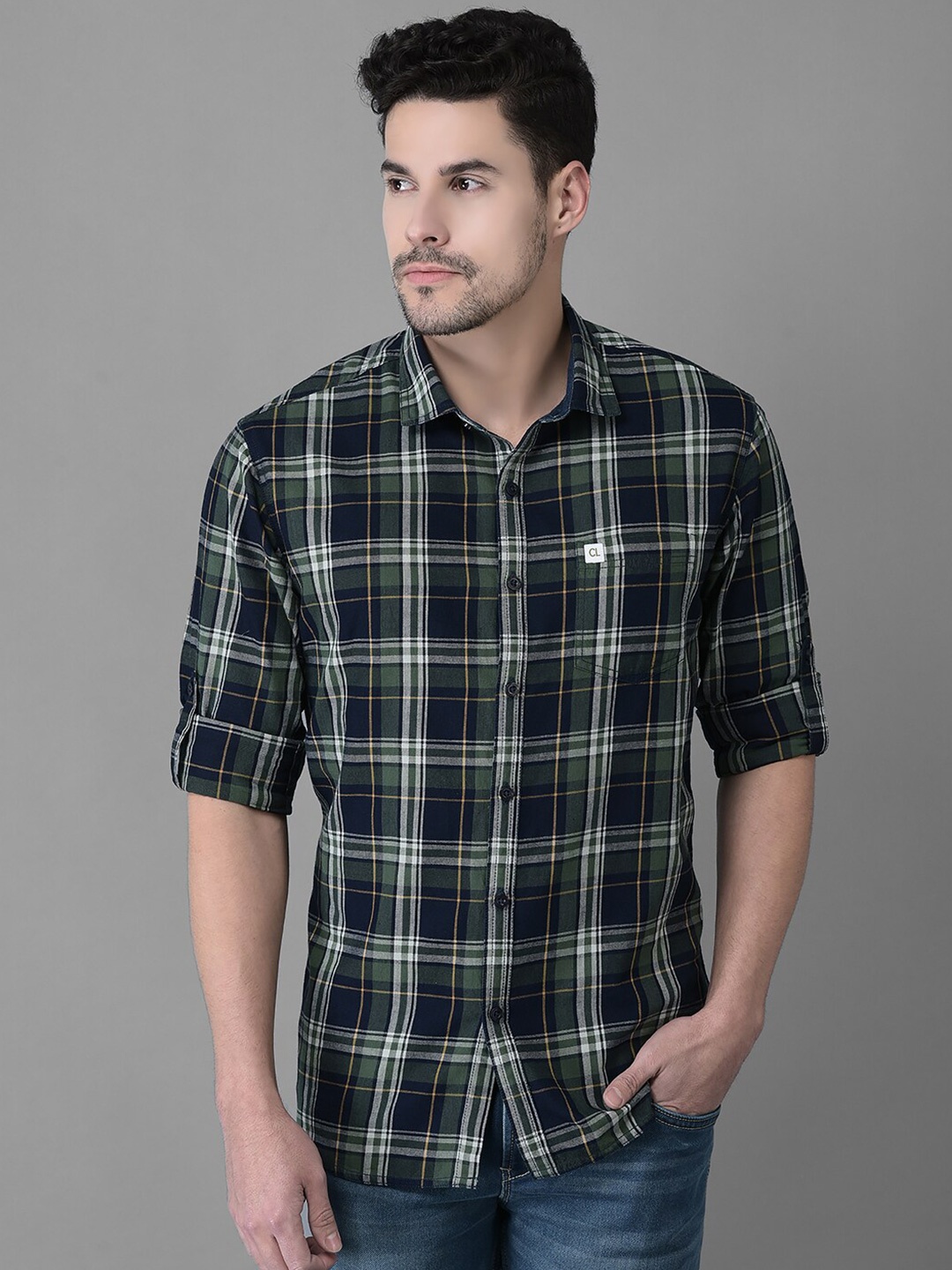 

Canary London Men Smart Slim Fit Tartan Checked Cotton Casual Shirt, Green