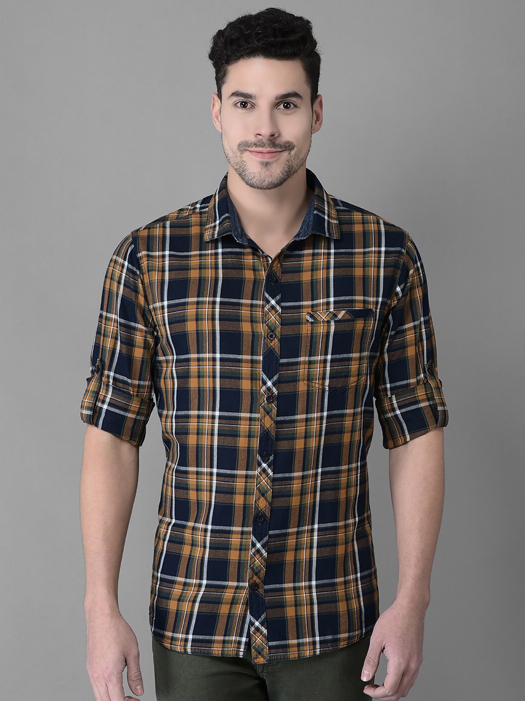 

Canary London Men Smart Slim Fit Tartan Checked Casual Cotton Shirt, Mustard