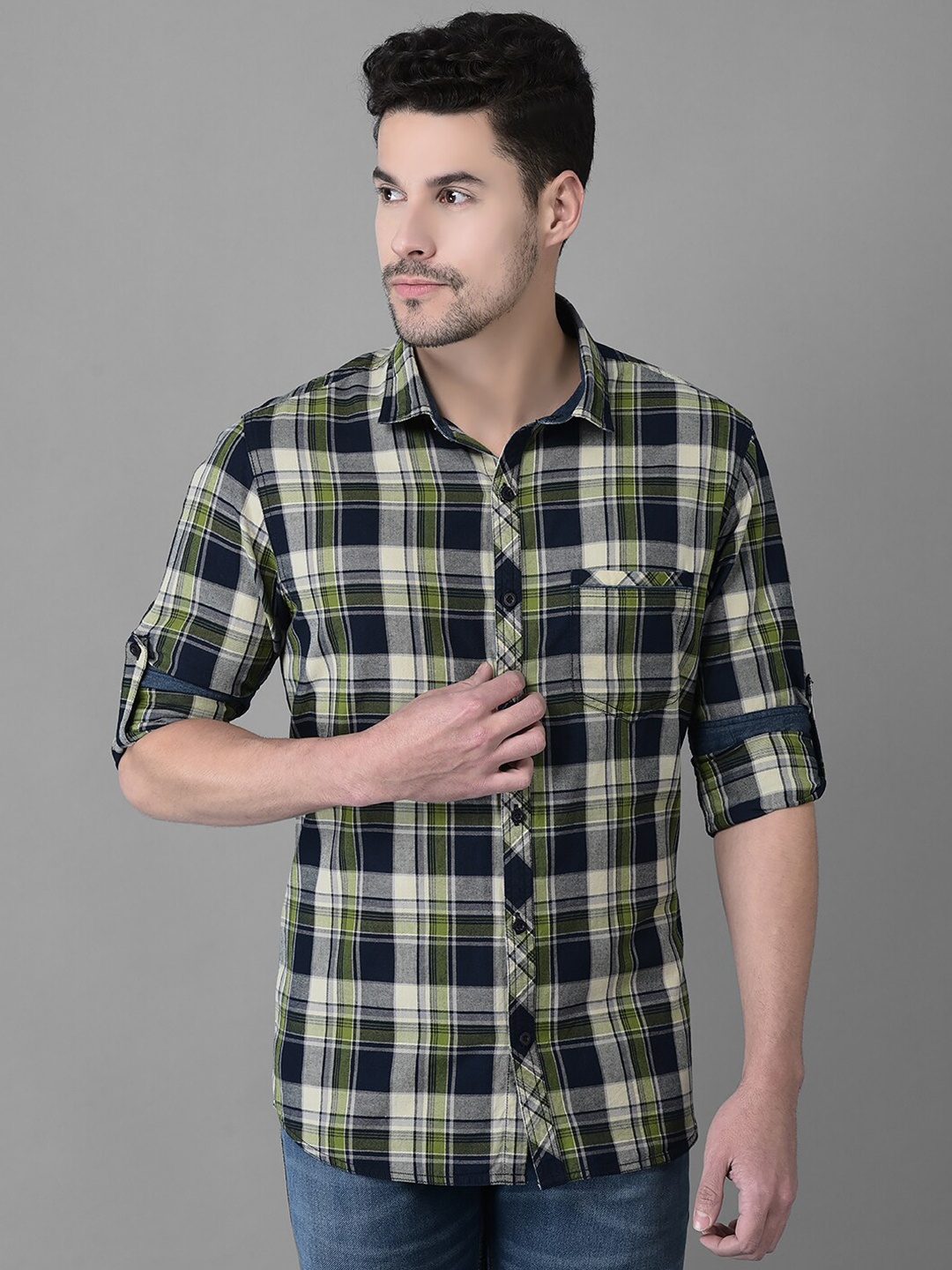

Canary London Men Slim Fit Tartan Checked Casual Cotton Shirt, Green