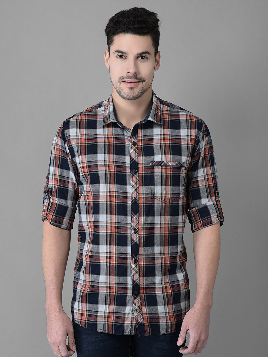 

Canary London Men Smart Slim Fit Tartan Checked Casual Cotton Shirt, Rust
