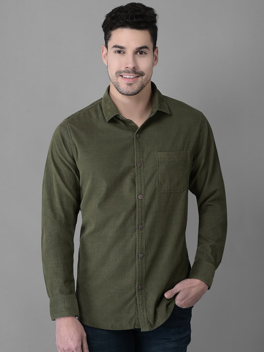 

Canary London Men Smart Slim Fit Corduroy Casual Cotton Shirt, Olive