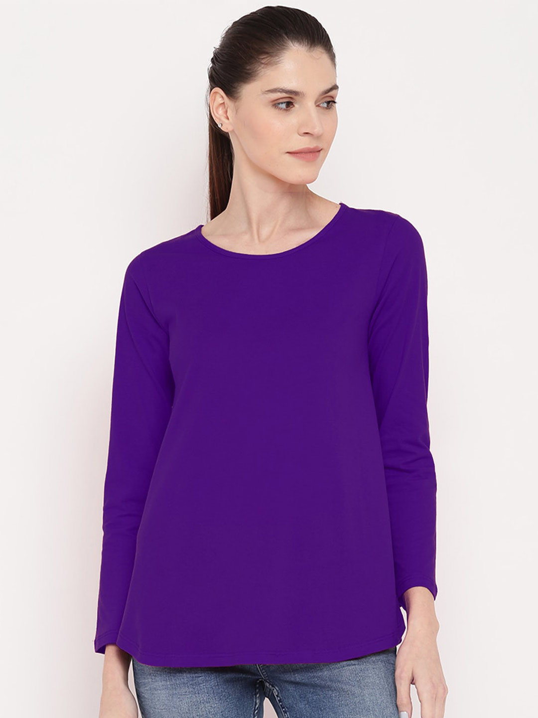 

A.T.U.N. Women Round Neck Pure Cotton T-shirt, Purple