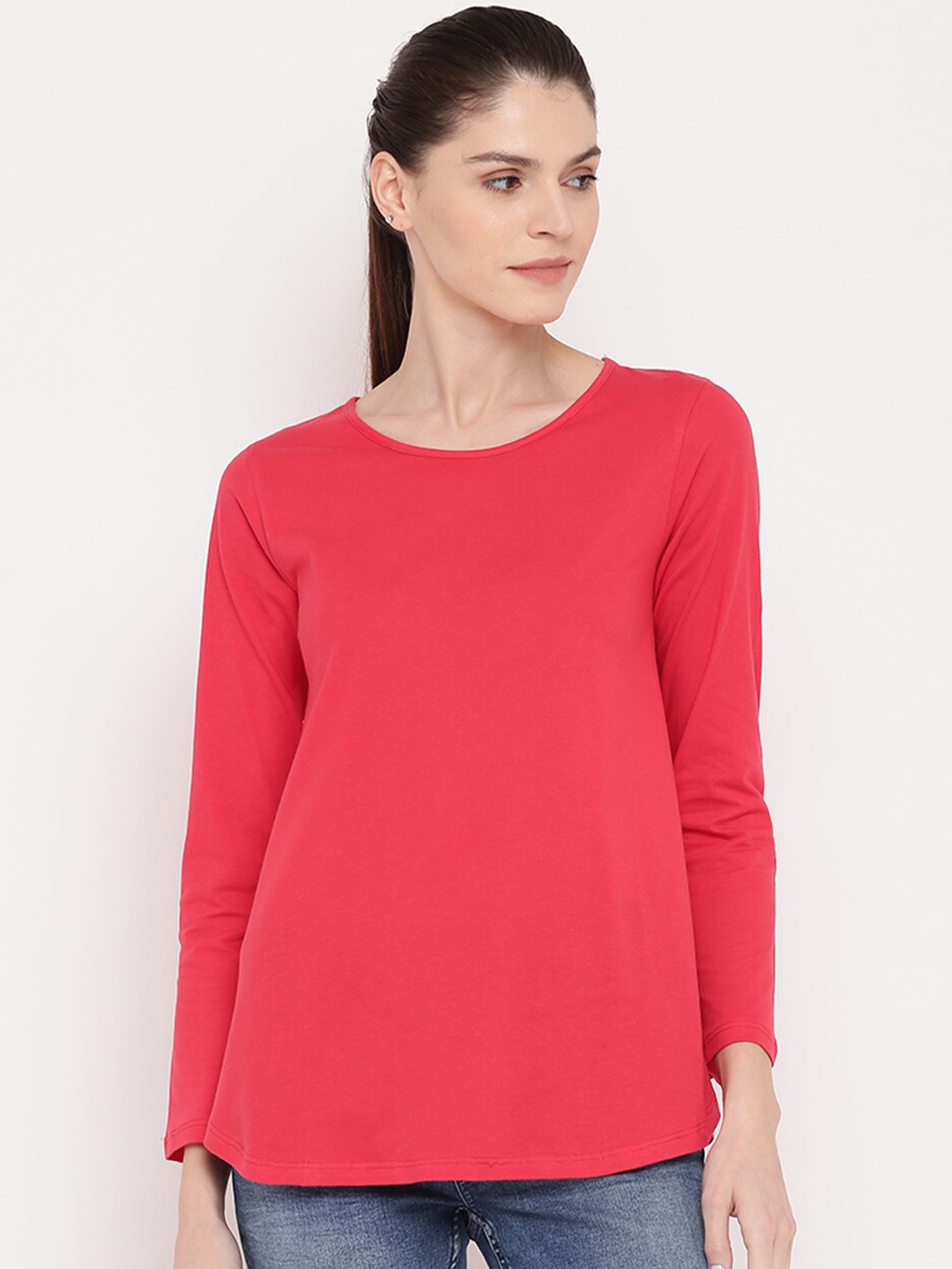

A T U N Women Long Sleeve Pure Cotton T-shirt, Red