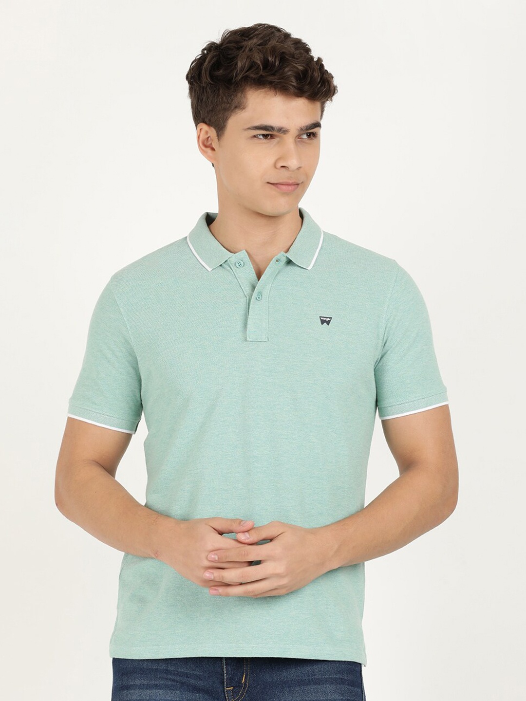 

Wrangler Men Polo Collar Cotton T-shirt, Blue