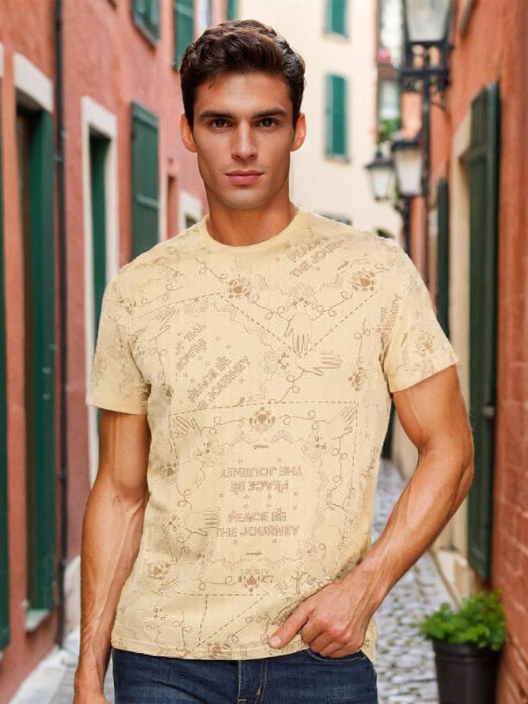 

Wrangler Men Typography Printed Cotton T-shirt, Beige