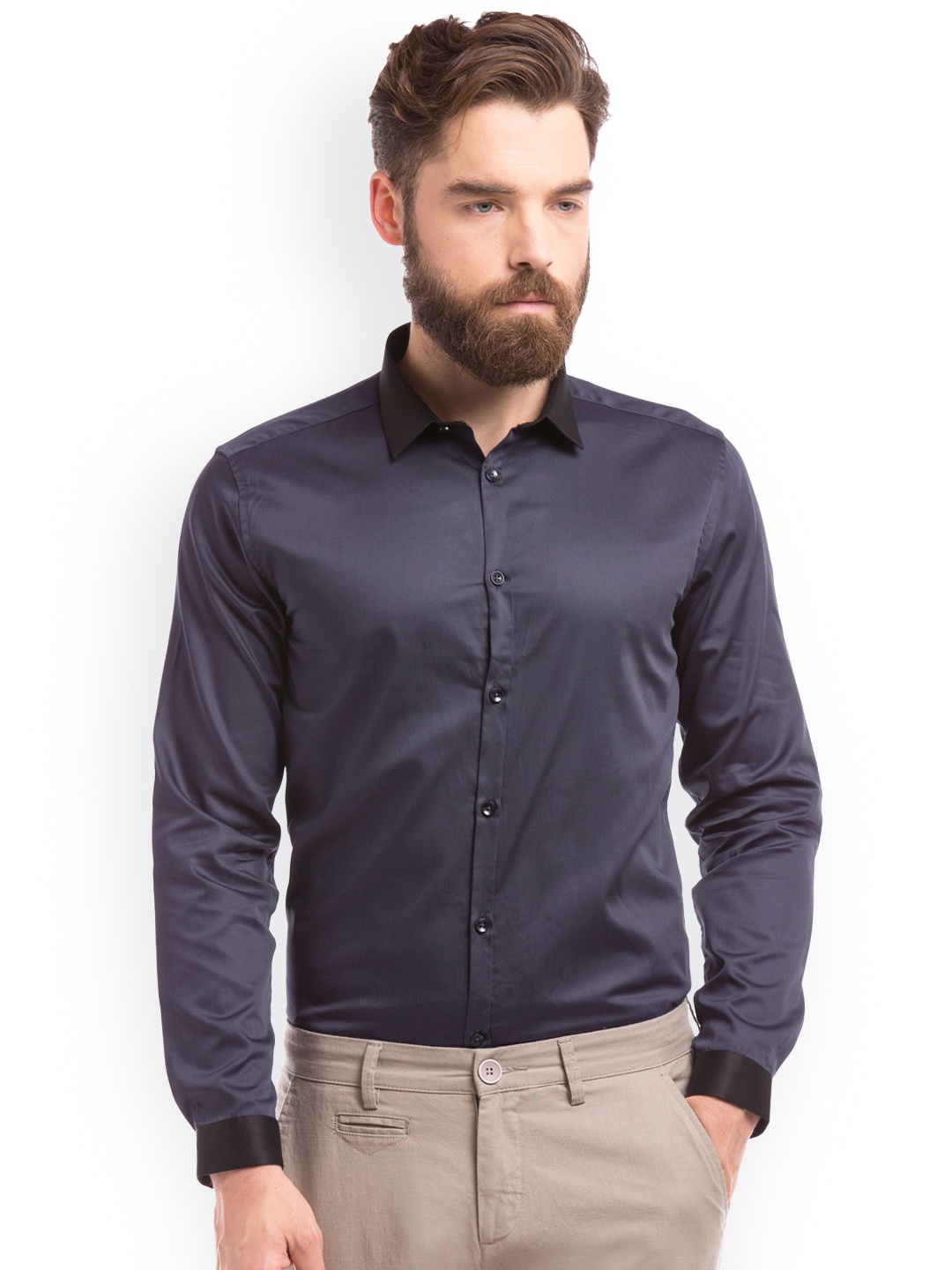 

True Blue Men Navy Slim Fit Solid Partywear Shirt, Navy blue