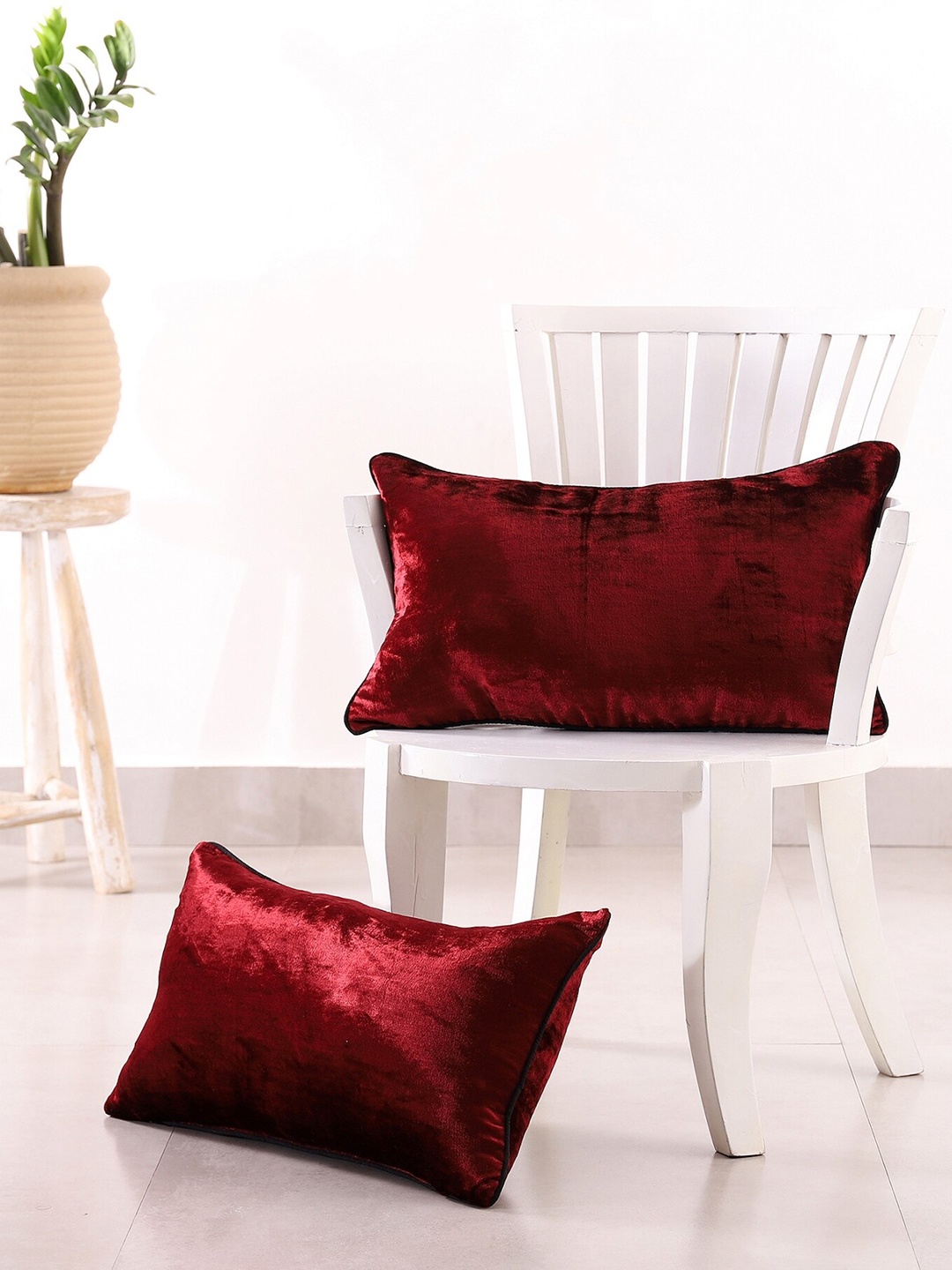 

HANDICRAFT PALACE Maroon 2 Pieces Velvet Rectangle Cushion Covers