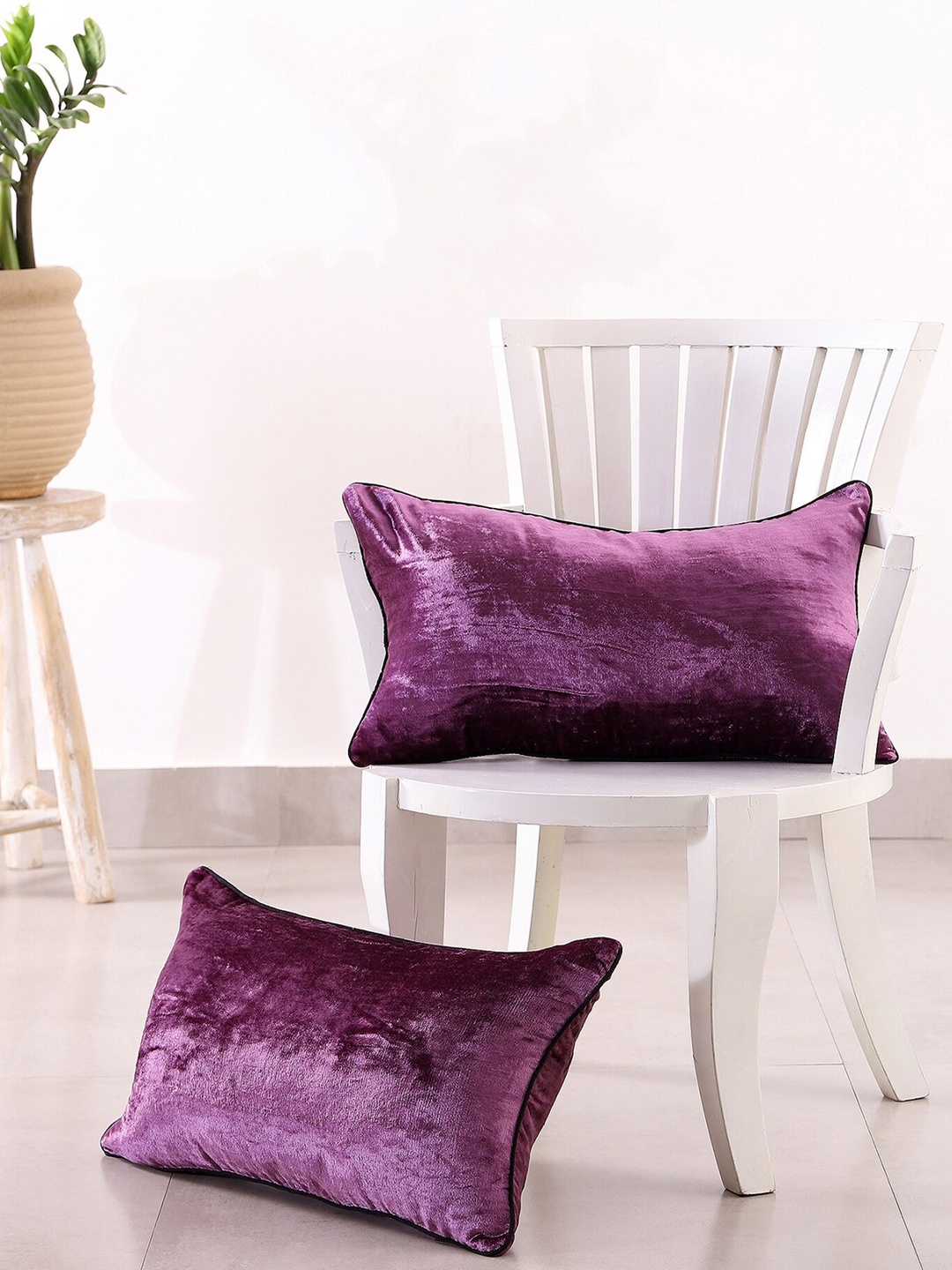 

HANDICRAFT PALACE Purple 2 Pieces Velvet Rectangle Cushion Covers