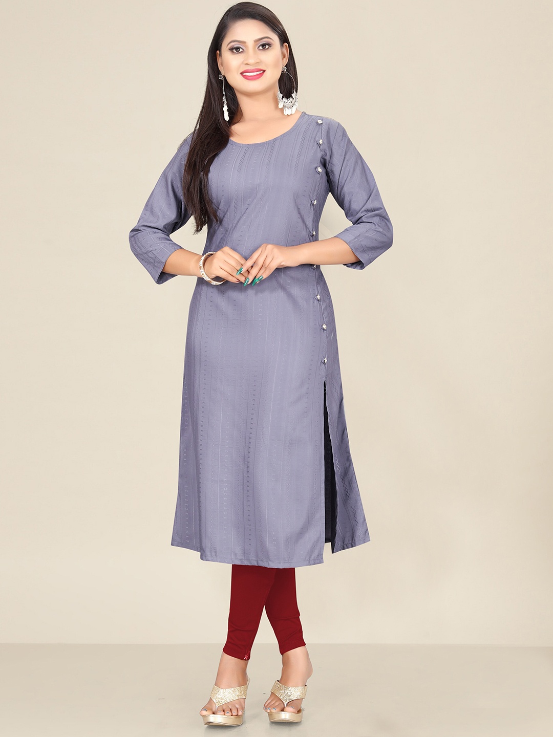 

Indian Fashionista Women Plus Size Woven Design Pure Cotton Kurta, Grey