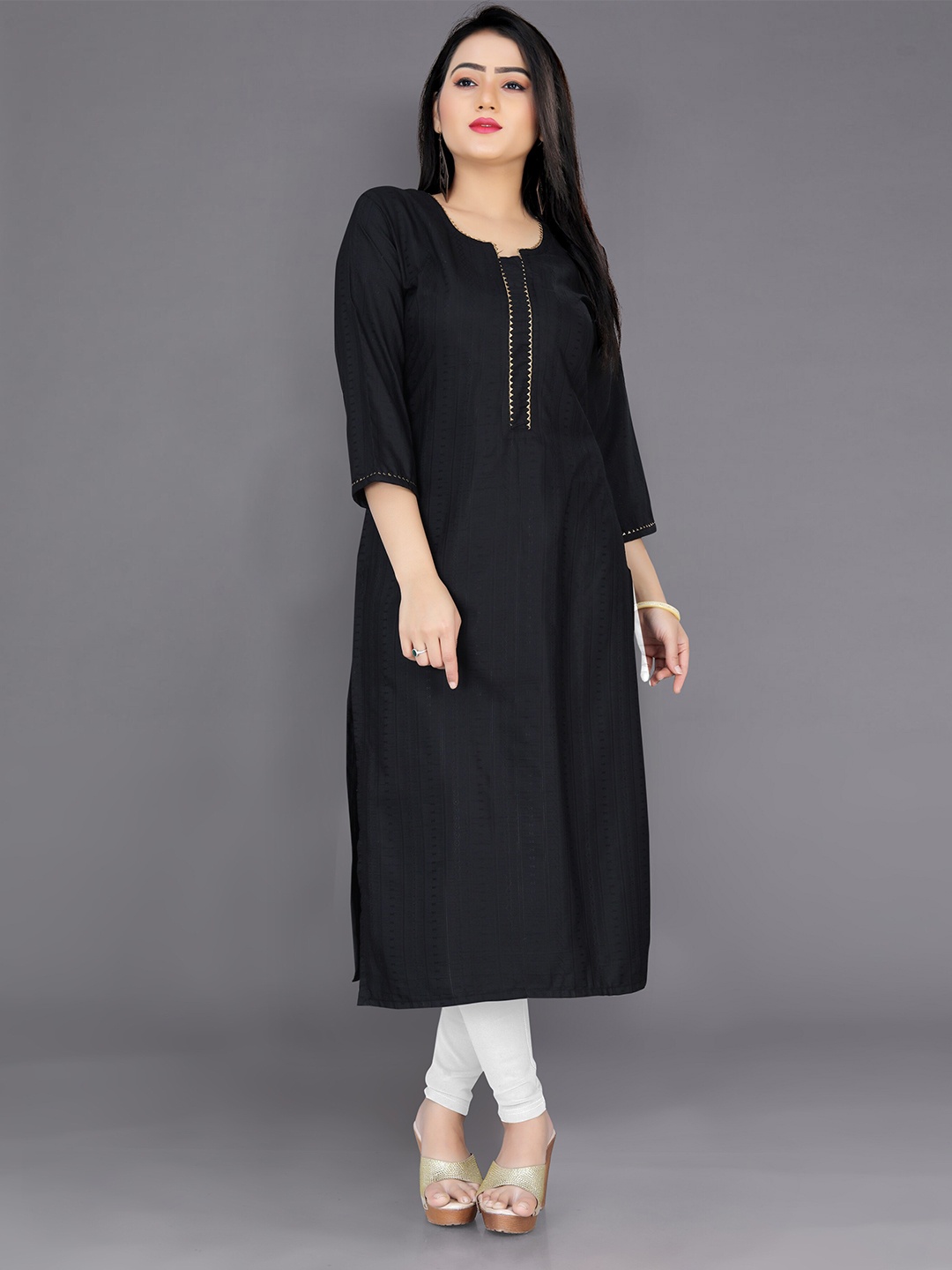 

Indian Fashionista Women Plus Size Woven Design Gotta Patti Pure Cotton Kurta, Black