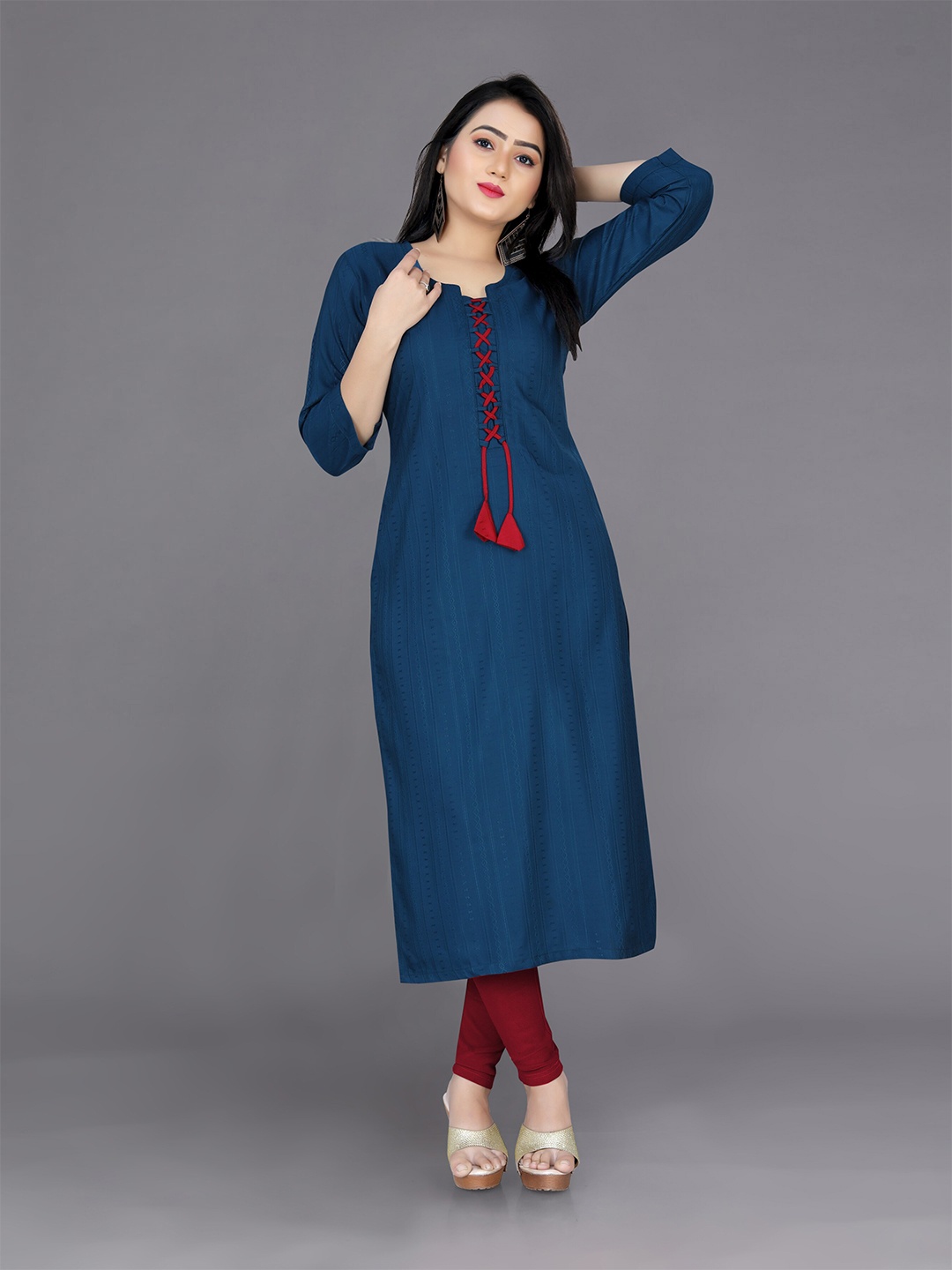 

Indian Fashionista Women Plus Size Woven Design Pure Cotton Kurta, Blue