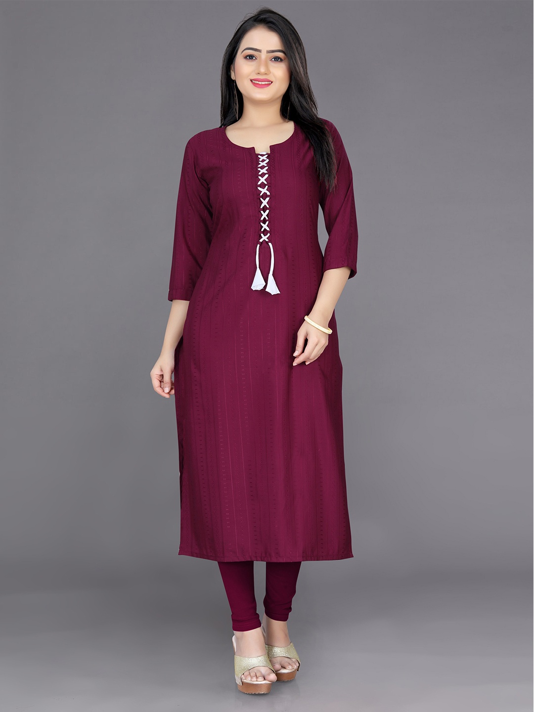 

Indian Fashionista Women Plus Size Woven Design Pure Cotton Kurta, Burgundy