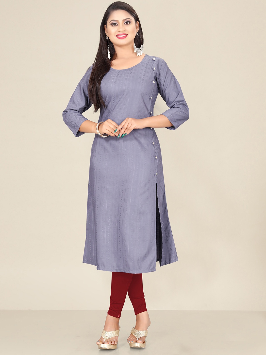 

Indian Fashionista Women Geometric Gotta Patti Pure Cotton Kurta, Grey