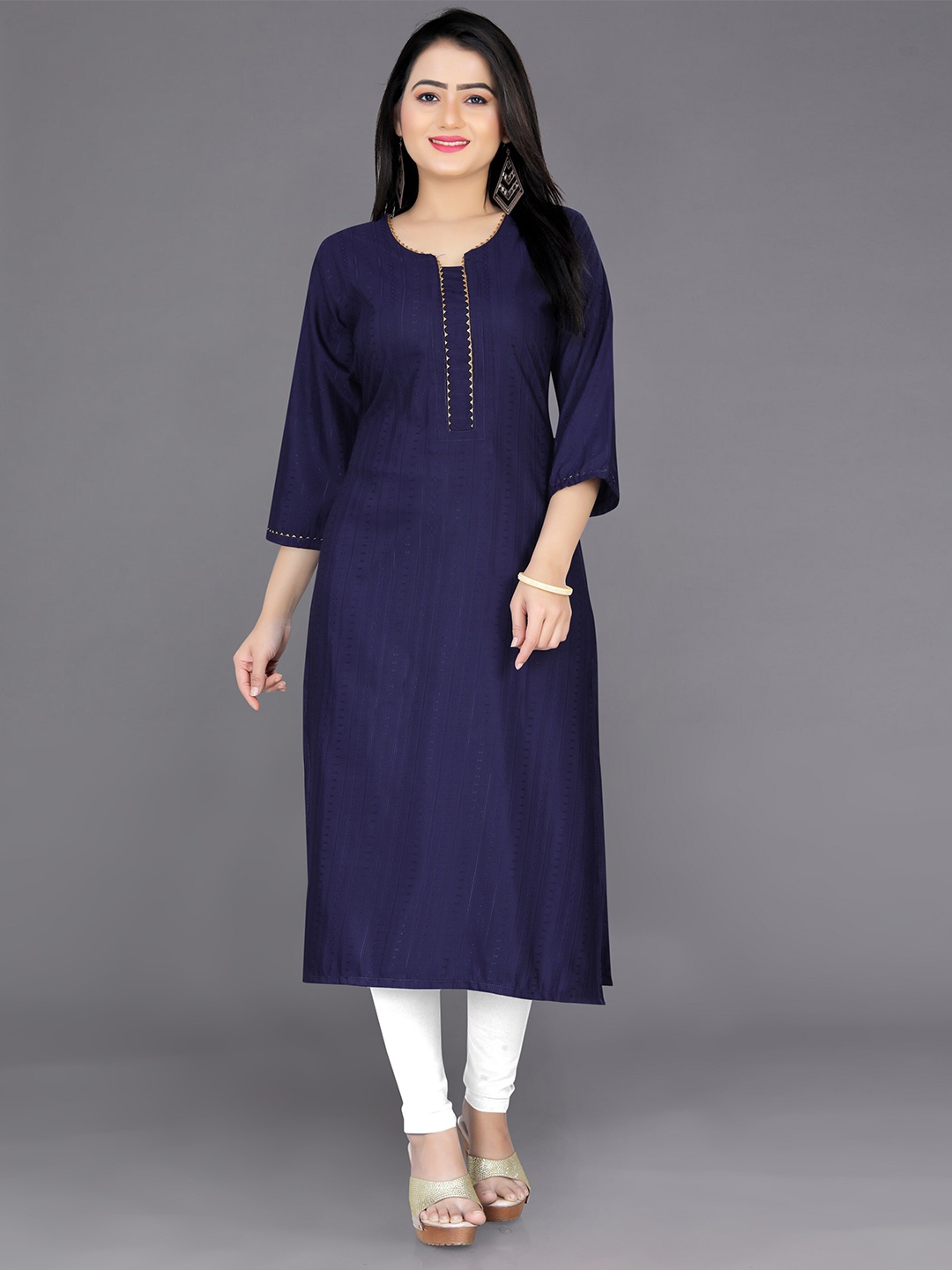 

Indian Fashionista Women Geometric Gotta Patti Pure Cotton Kurta, Navy blue