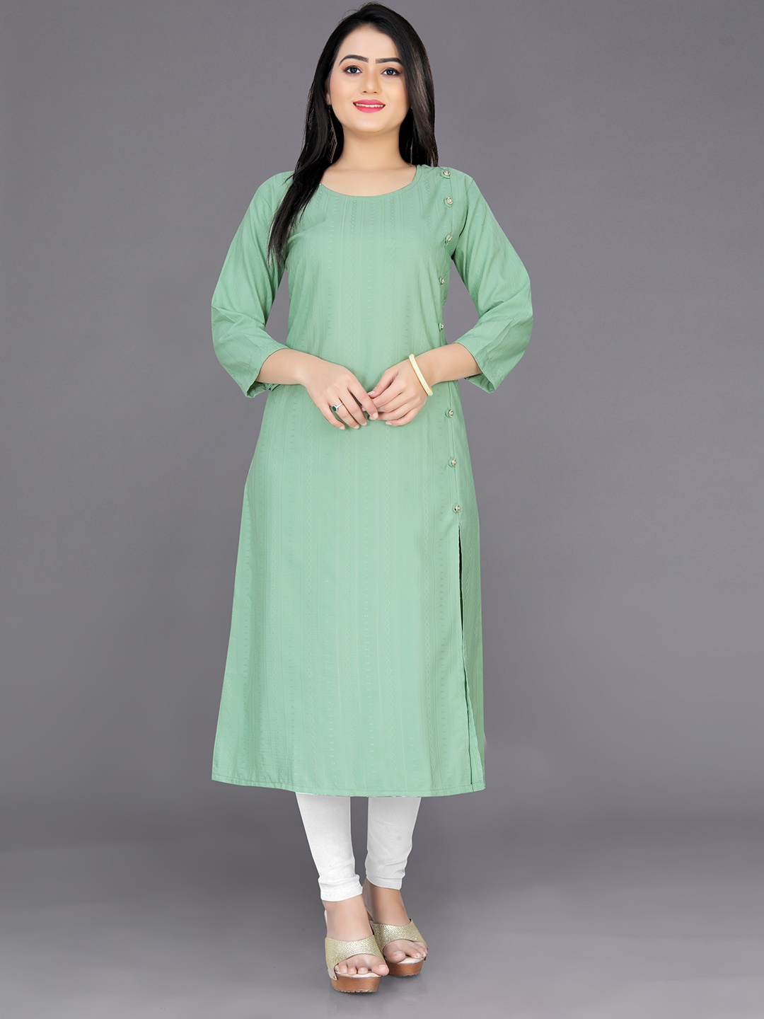 

Indian Fashionista Women Plus Size Geometric Printed Pure Cotton Kurta, Green