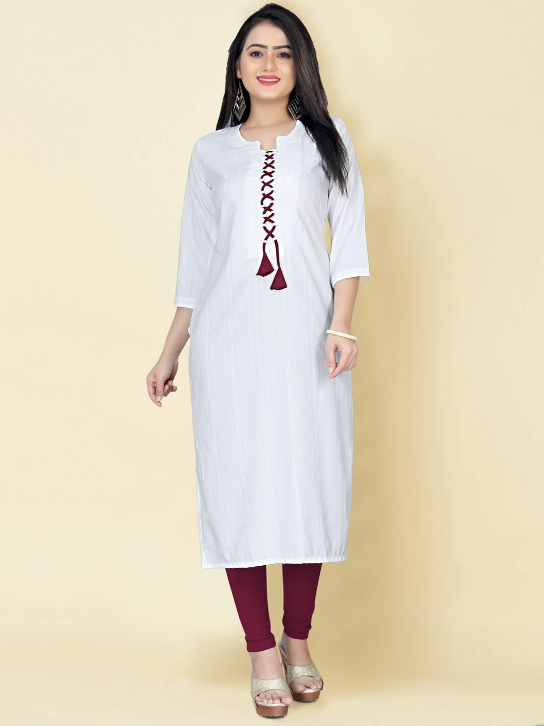 

Indian Fashionista Women White & Red Striped Kurta