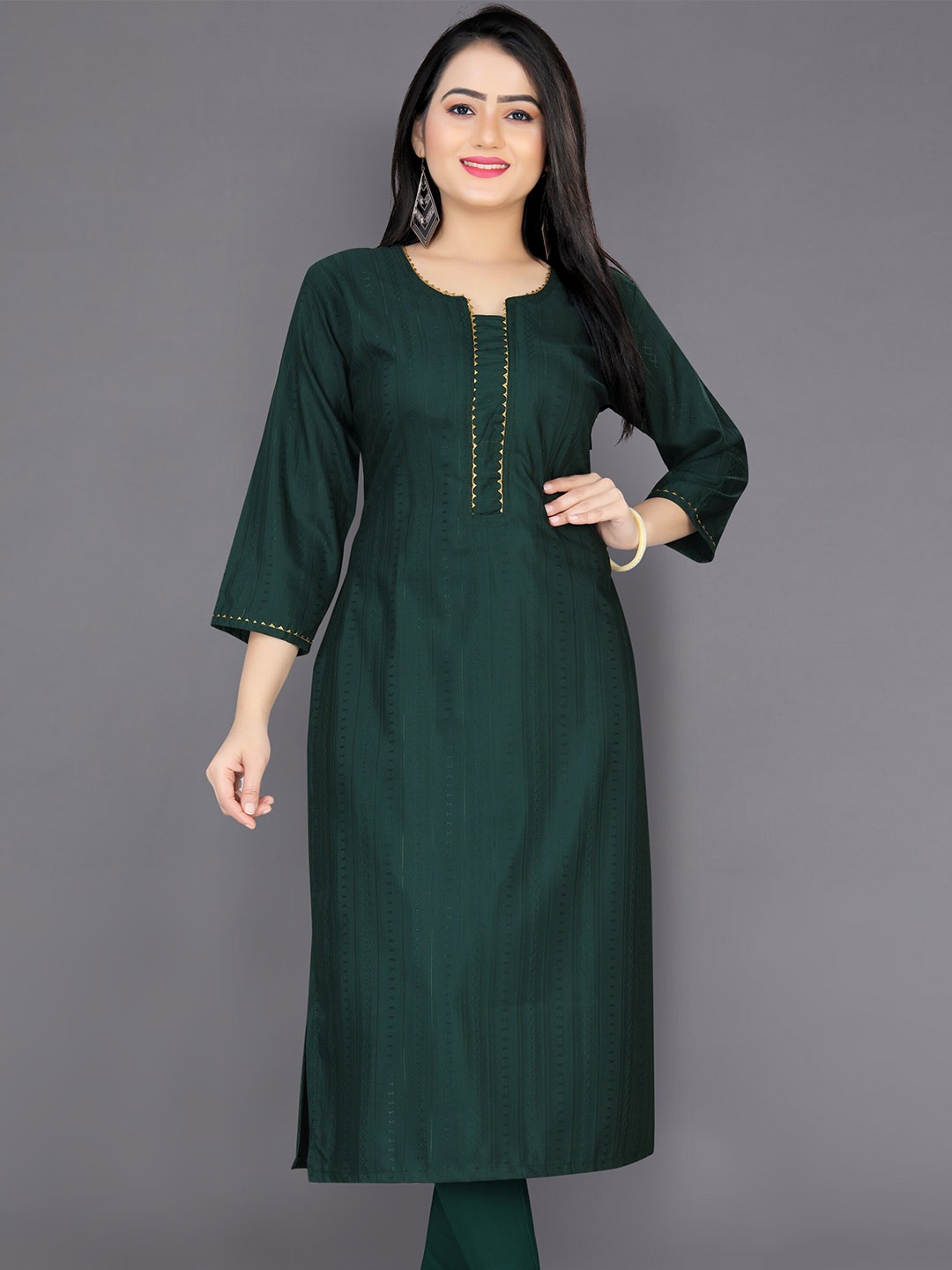 

Indian Fashionista Women Round Neck Gotta Patti Pure Cotton Straight Kurta, Green