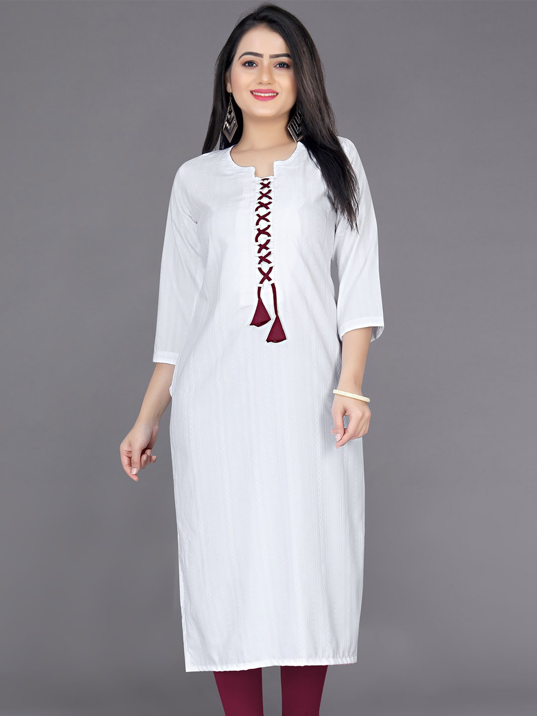 

Indian Fashionista Women Pure Cotton Straight Kurta, White