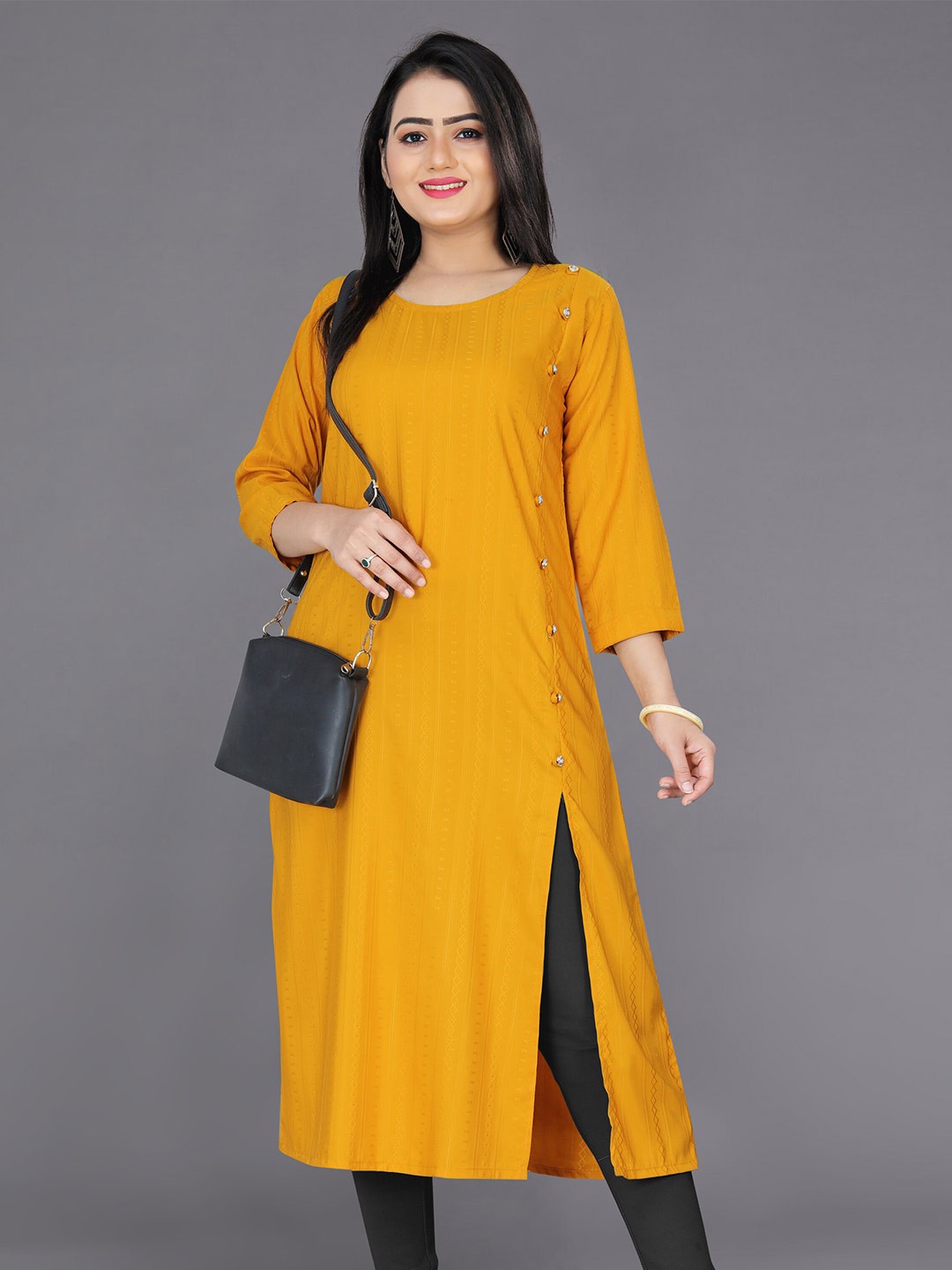 

Indian Fashionista Women Pure Cotton Straight Kurta, Mustard