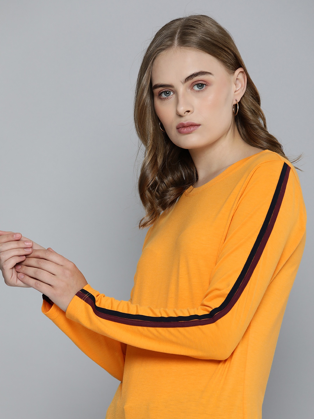 

ether Round Neck Long Sleeve Casual T-shirt, Mustard