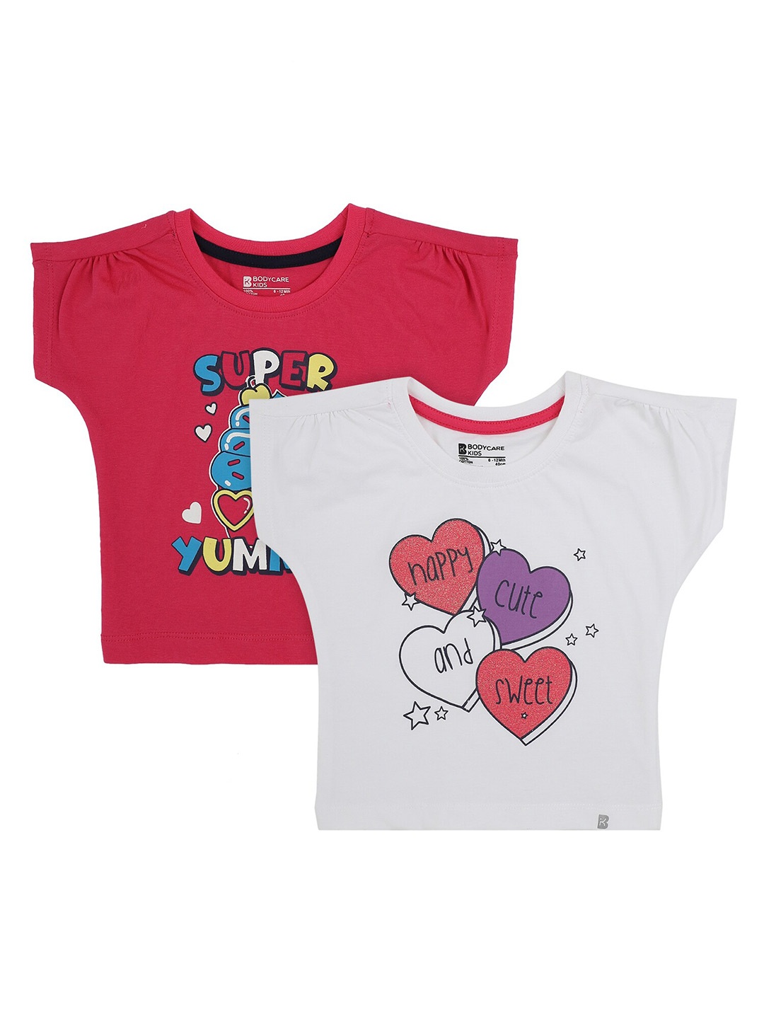 

Bodycare Kids Girls Antiviral & Antibacterial Pack Of 2 Typography Printed Cotton T-shirt, Fuchsia