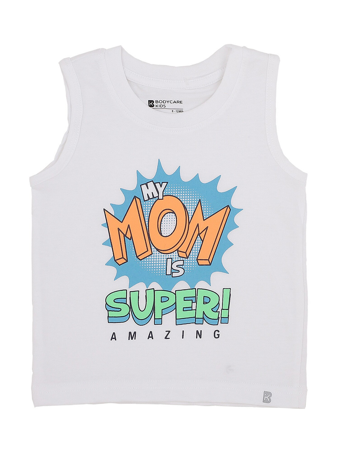 

Bodycare Kids Infants Typography Printed Sleeveless Antiviral Cotton T-shirt, White