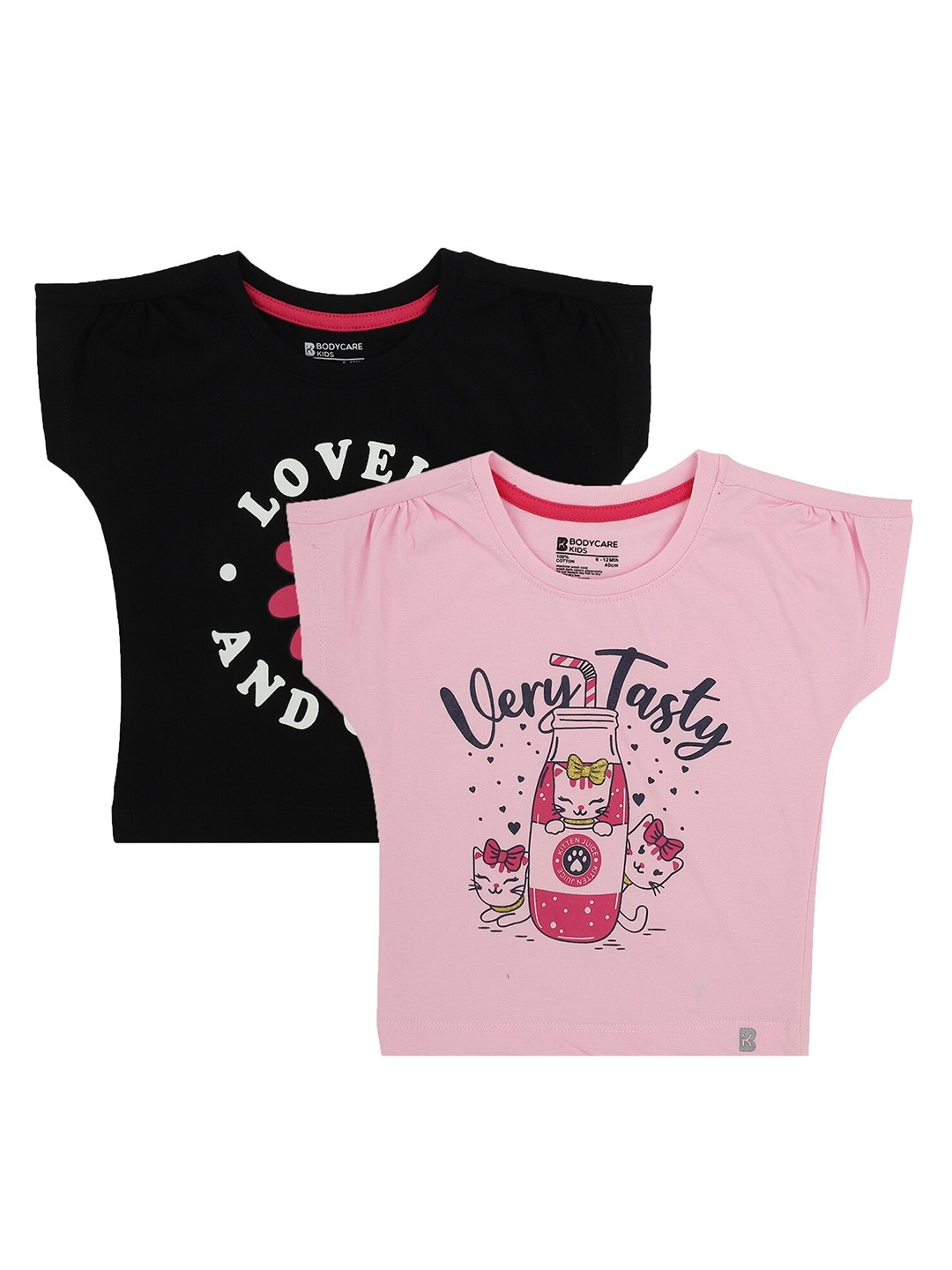 

Bodycare Kids Pack Of 2 Girls Typography Printed Extended Sleeves Cotton T-shirt, Pink