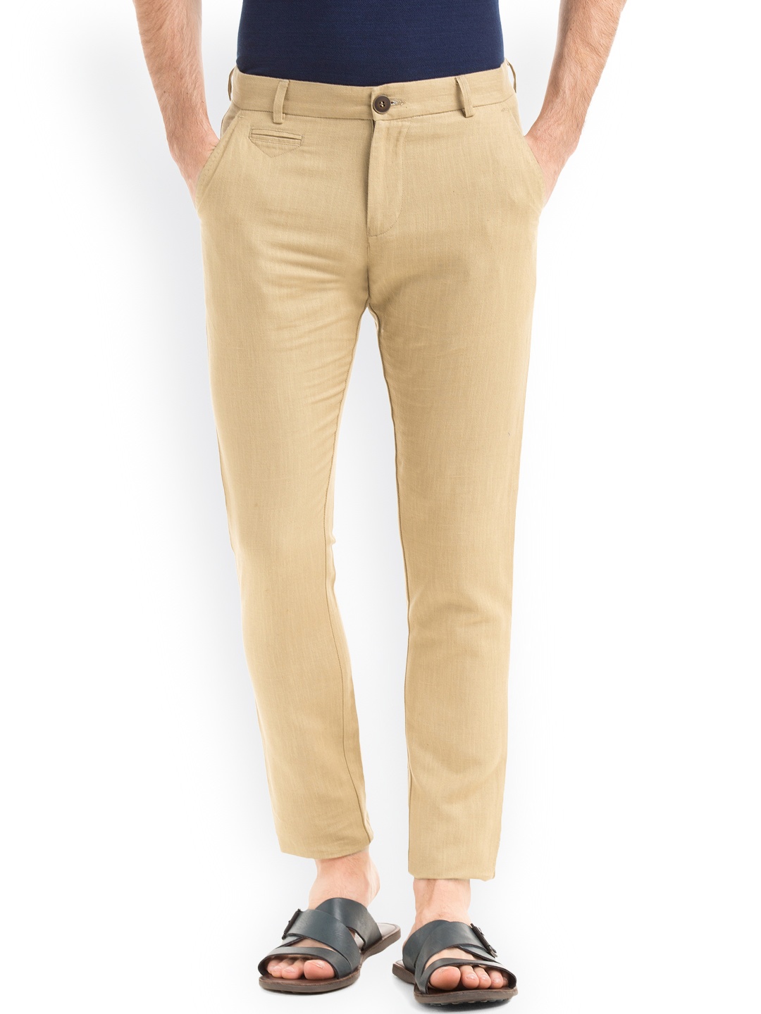 

True Blue Men Beige Slim Fit Solid Regular Trousers