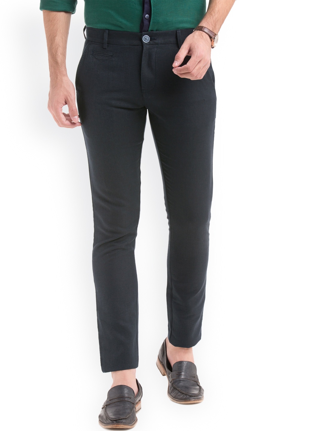 

True Blue Men Navy Slim Fit Solid Regular Trousers, Navy blue