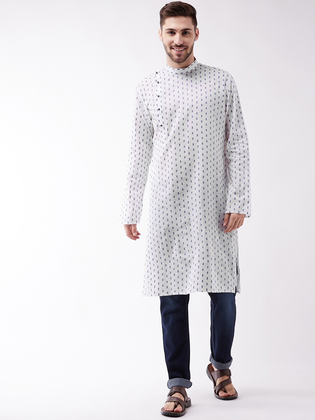 

VASTRAMAY Men Ethnic Motifs Woven Design Cotton Kurta, White