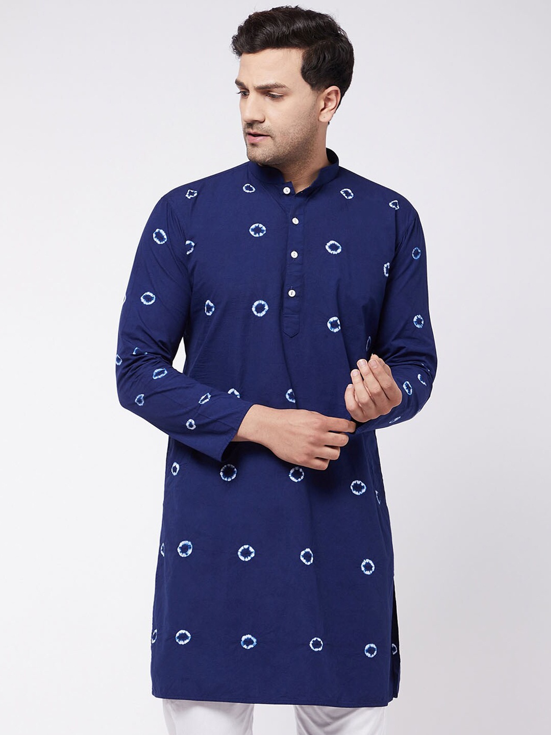 

VASTRAMAY Men Geometric Printed Pure Cotton Kurta, Blue