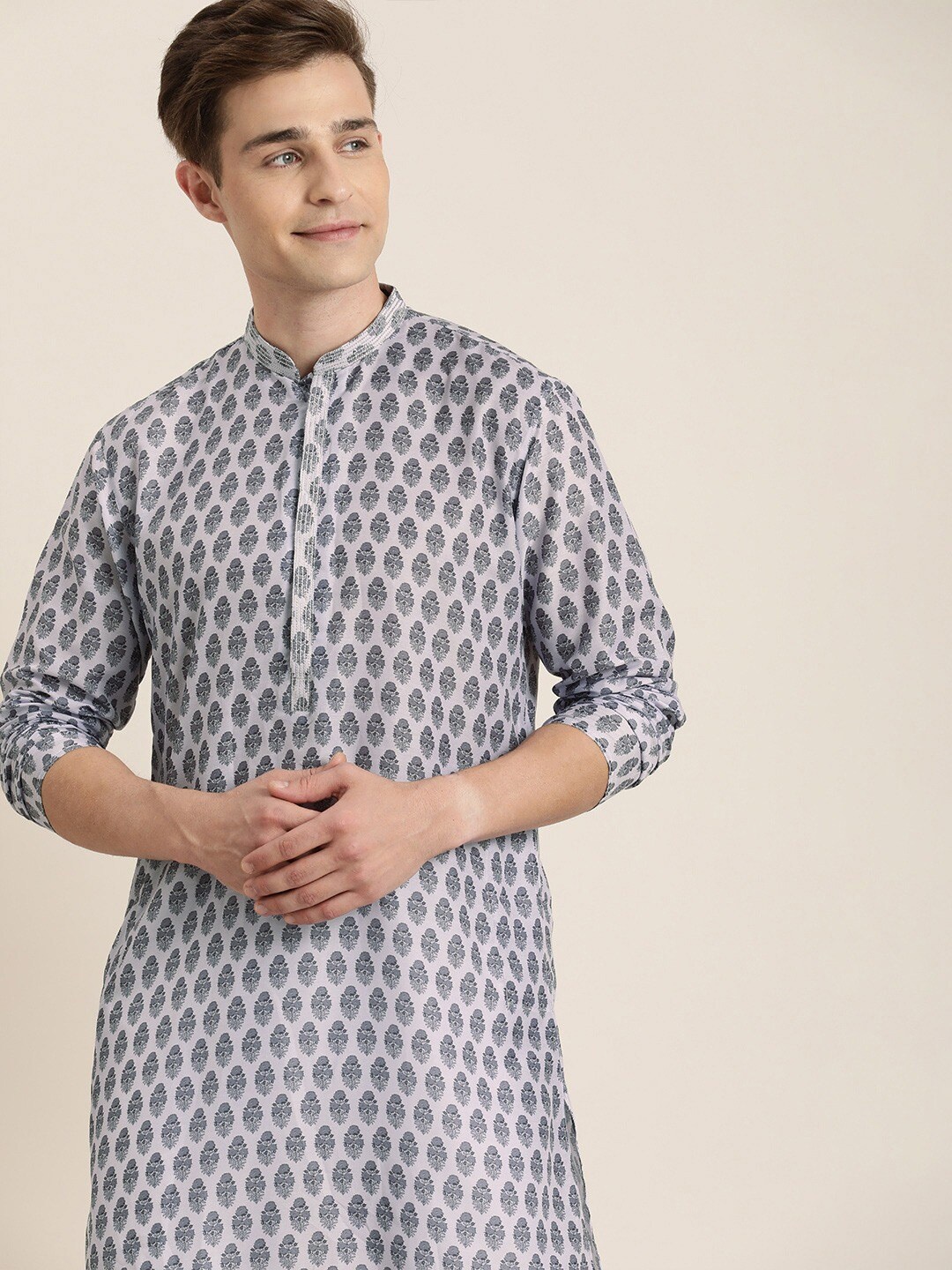 

VASTRAMAY Men Ethnic Motifs Printed Kurta, Grey